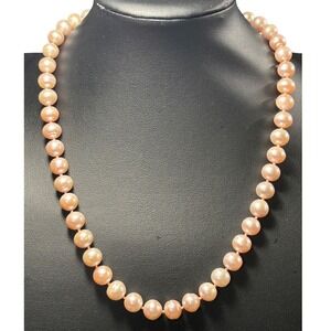 Vintage Pink Freshwater Pearl Necklace 14K Gold Filled Filigree Clasp 19" 8mm